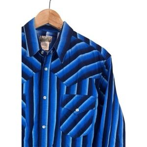 Express Riders Western Shirt Mens Large‎ L Blue Striped Pearl Snap Cowboy